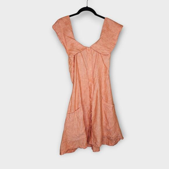Reformation Landry Off Shoulder Dress Peach Orange Linen Women's Small - Picture 1 of 8